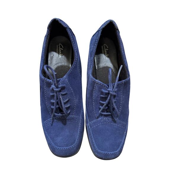 Clarks Bendables Womens Tie shoes/Heels, Leather Upper, size 7, Block Heel, Blue - Picture 2 of 10